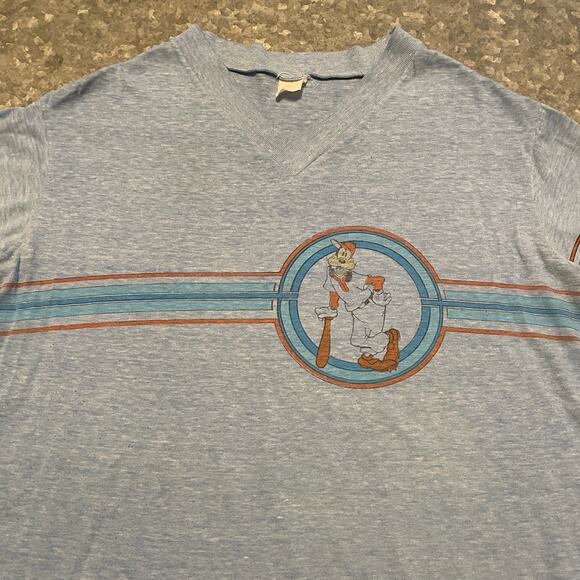 Vintage Goofy Baseball 44 Single Stitch V Neck Shirt Mens Large 90s Disney Thin - Picture 1 of 10